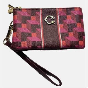 NWT. C wonder double zip wristlet pink & brown 6”x4”x1 Clutch